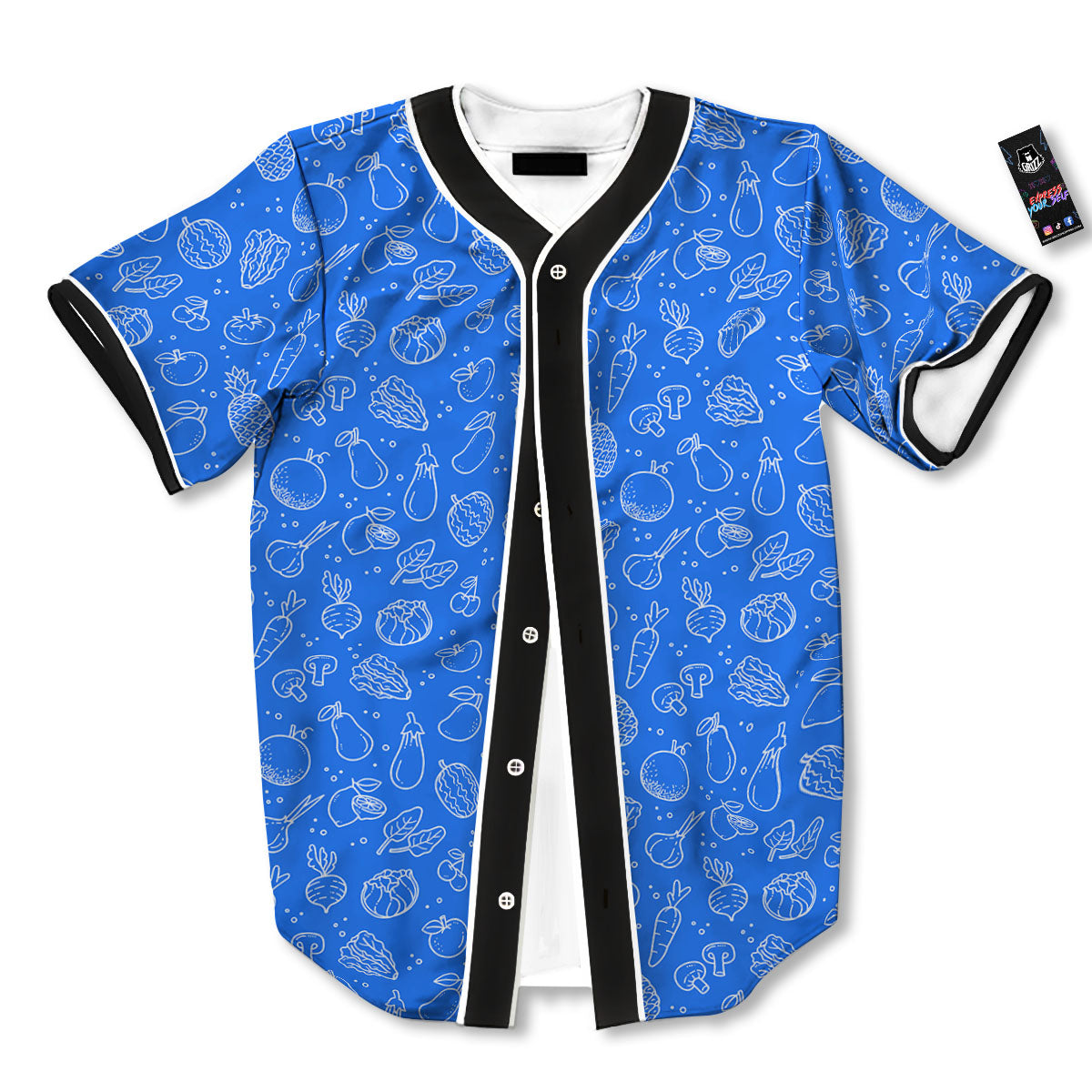 Vegan White And Blue Print Pattern Baseball Jersey-grizzshop