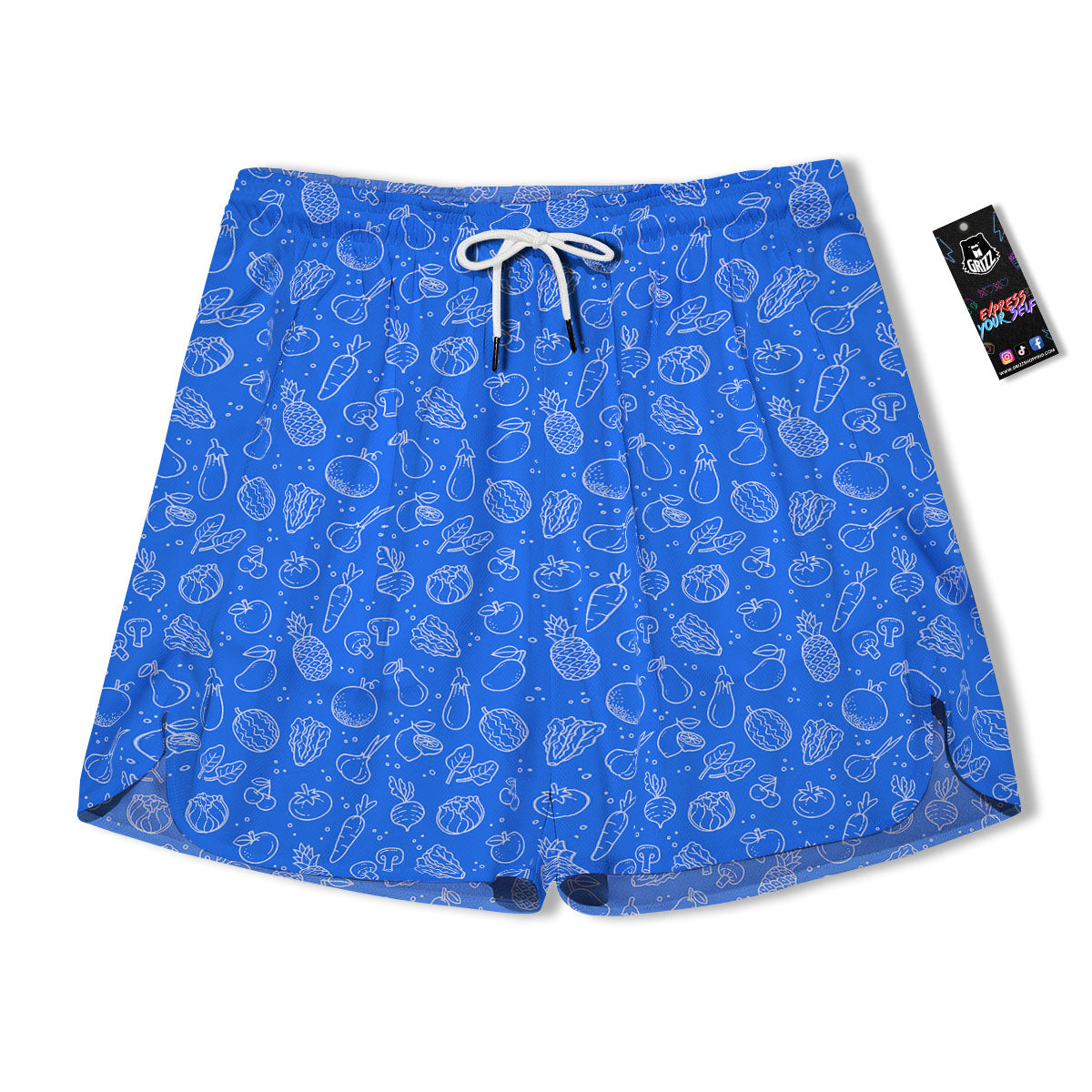 Vegan White And Blue Print Pattern Men's Running Shorts-grizzshop