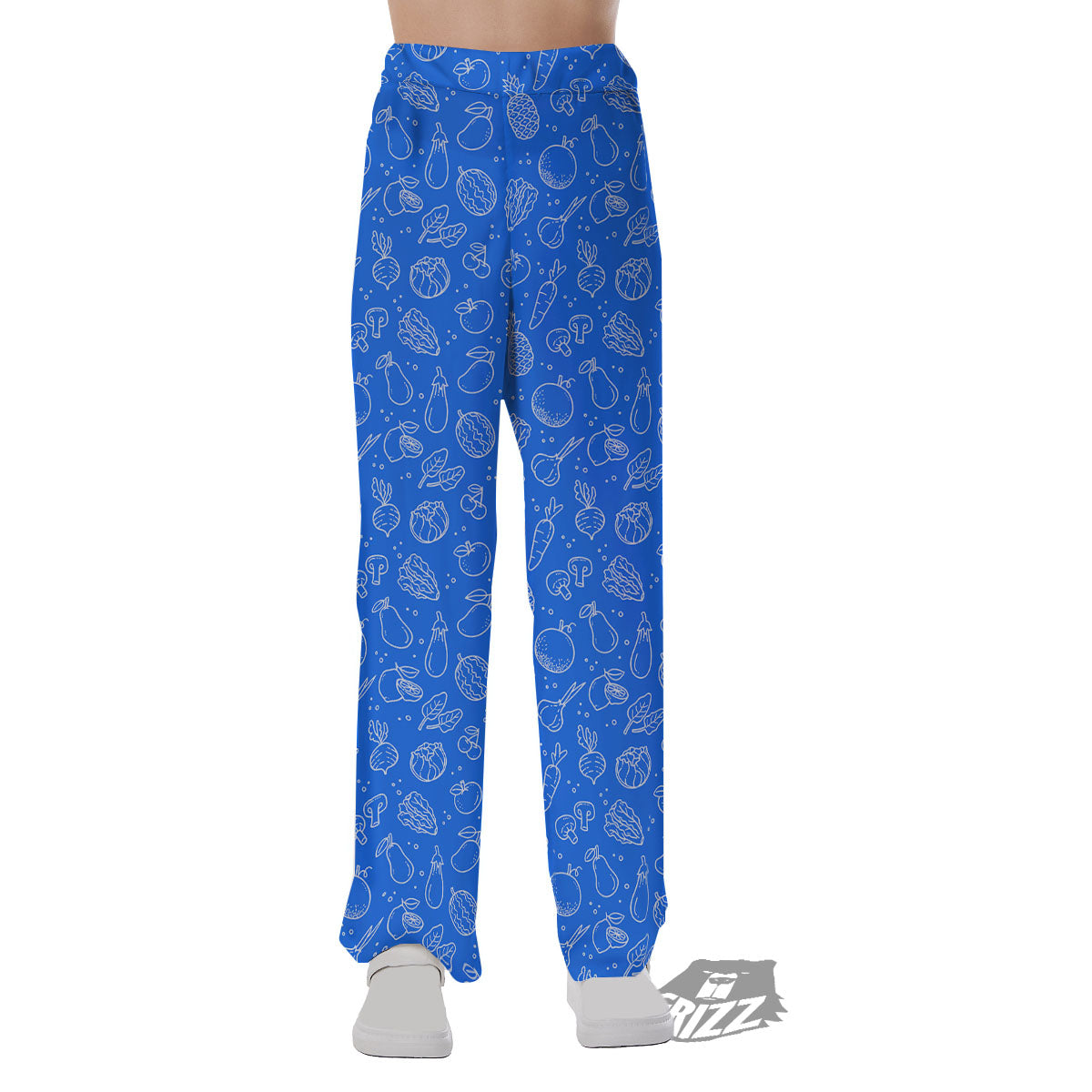 Vegan White And Blue Print Pattern Pajama Pants-grizzshop