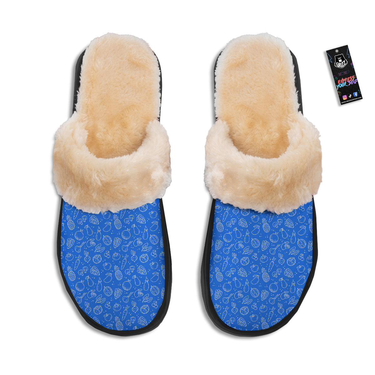 Vegan White And Blue Print Pattern Slippers-grizzshop