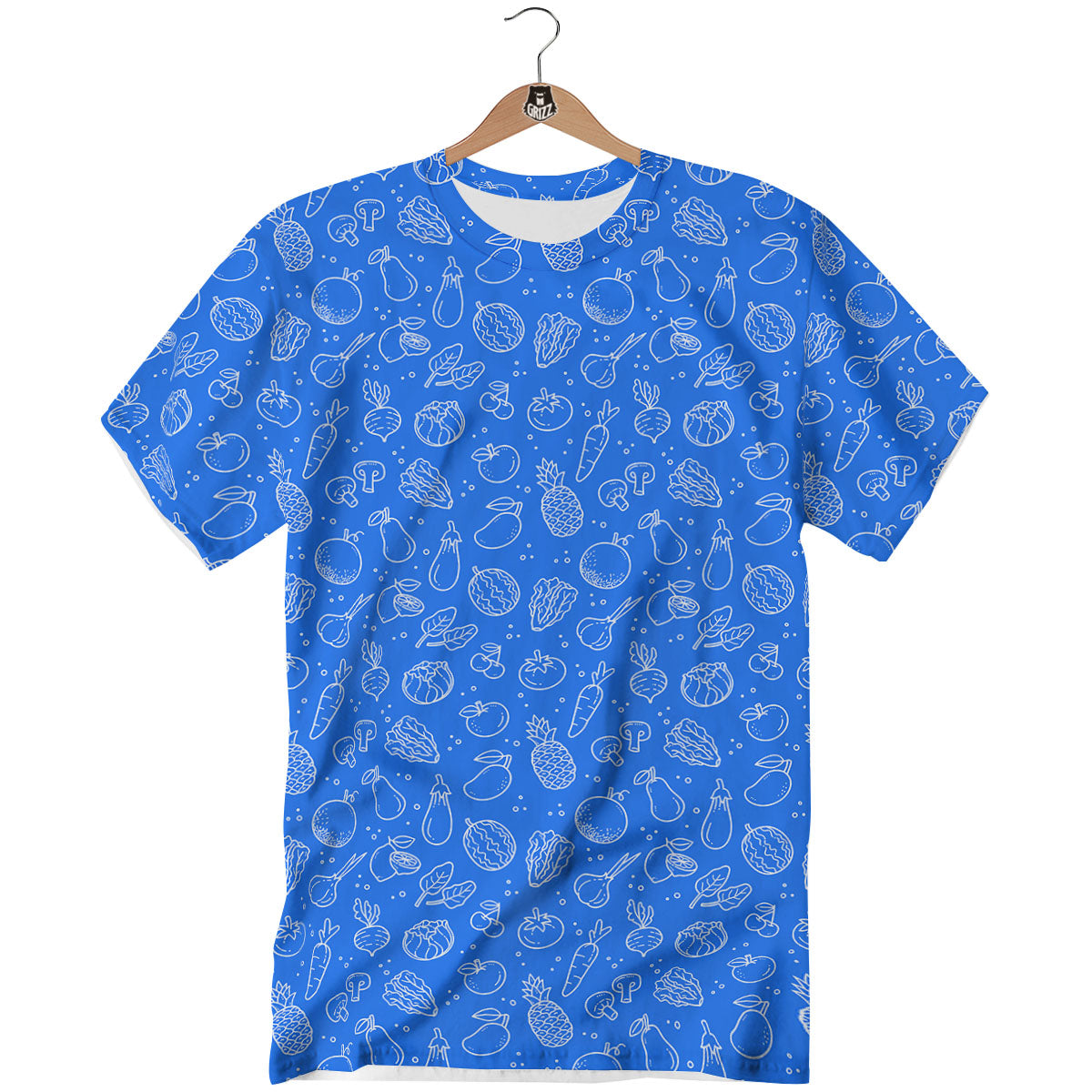 Vegan White And Blue Print Pattern T-Shirt-grizzshop
