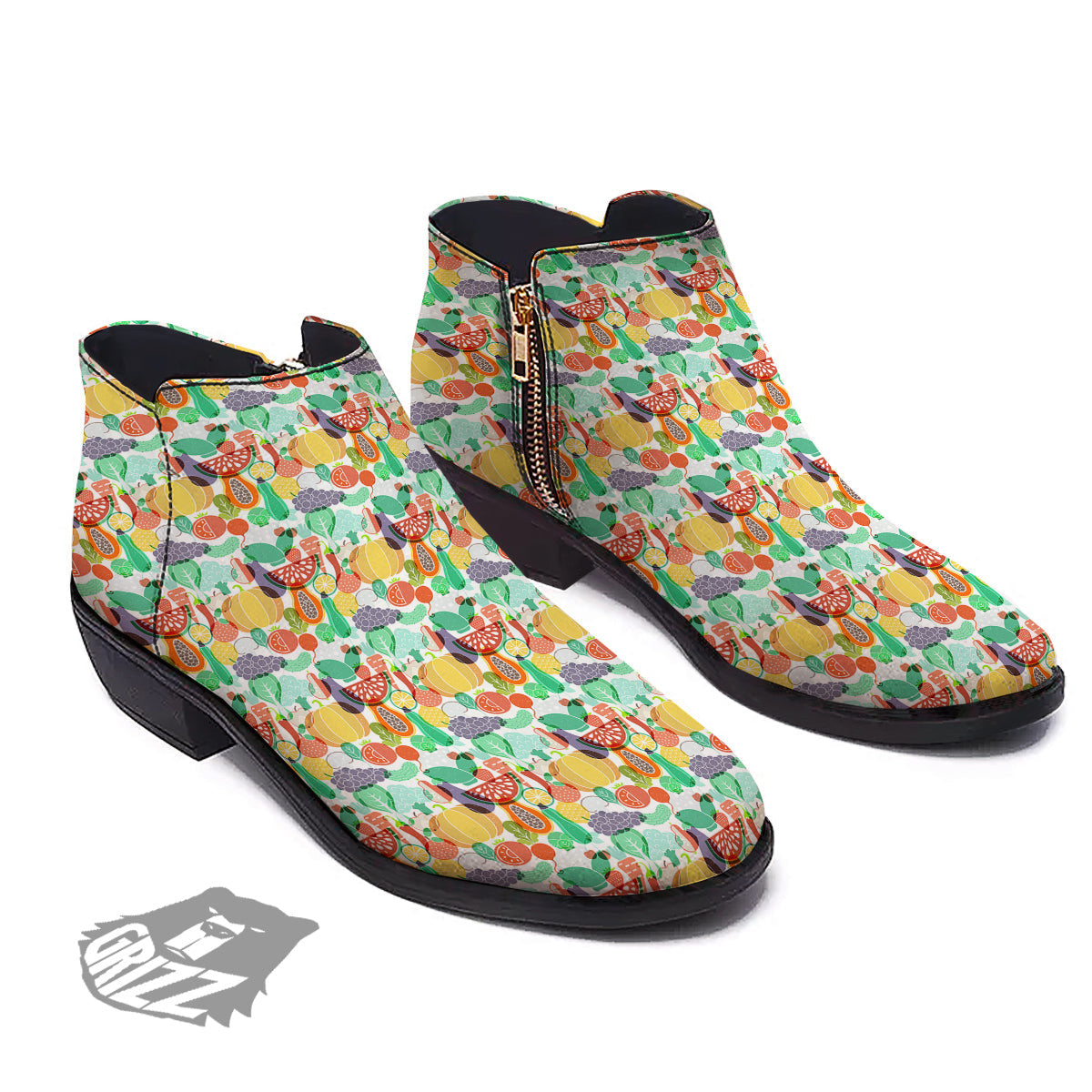 Vegetable Colorful Print Pattern Ankle Boots-grizzshop