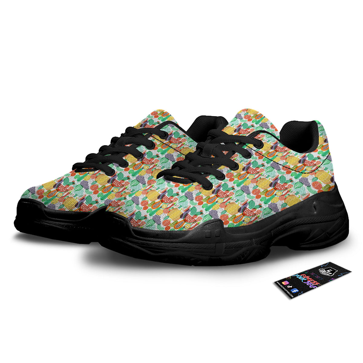 Vegetable Colorful Print Pattern Black Chunky Shoes-grizzshop