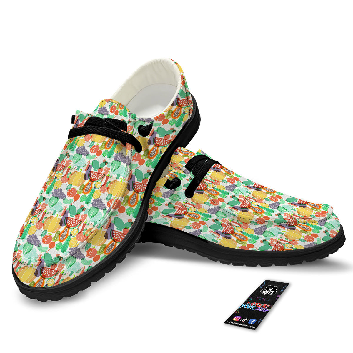 Vegetable Colorful Print Pattern Black Loafers-grizzshop