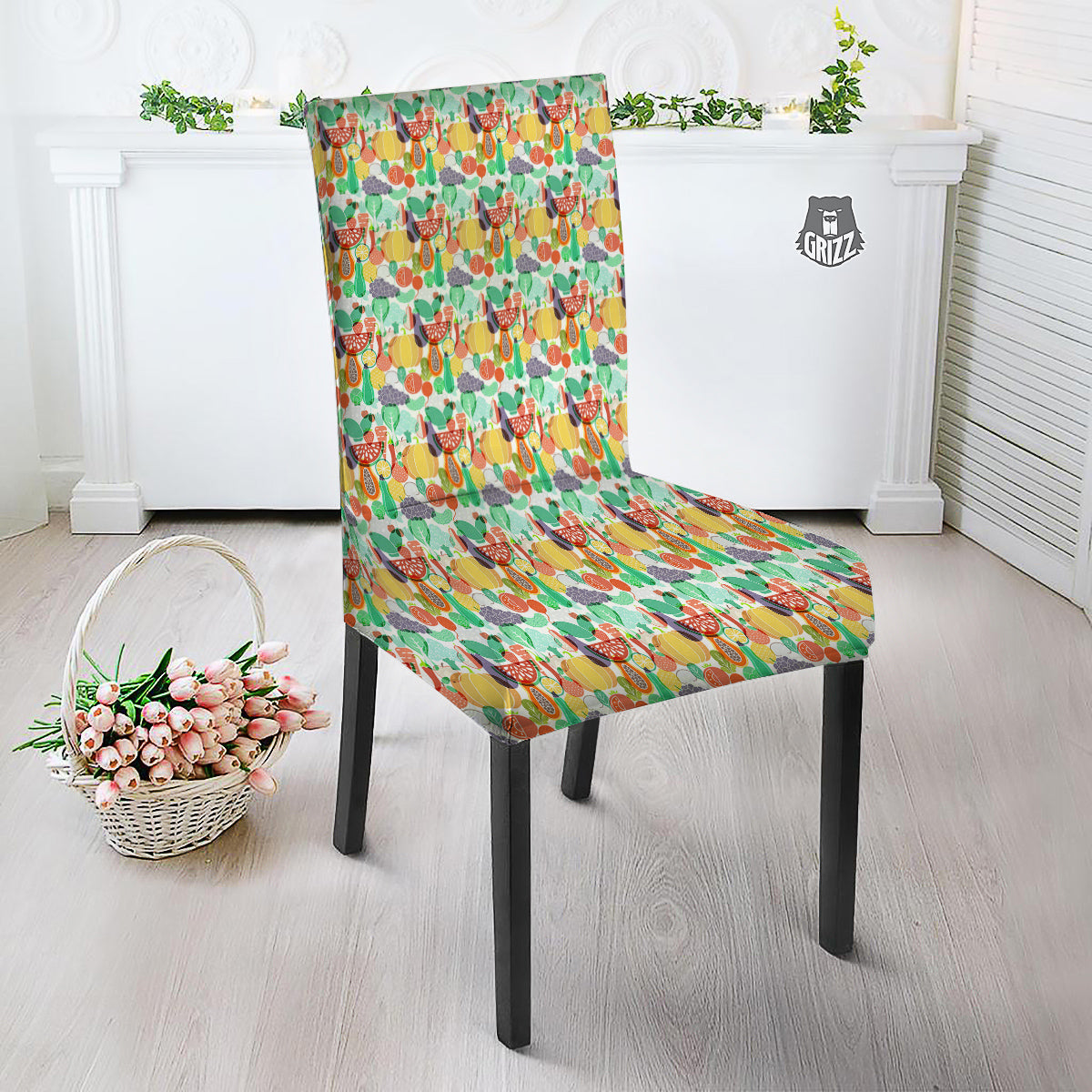 Vegetable Colorful Print Pattern Dining Chair Slipcover-grizzshop