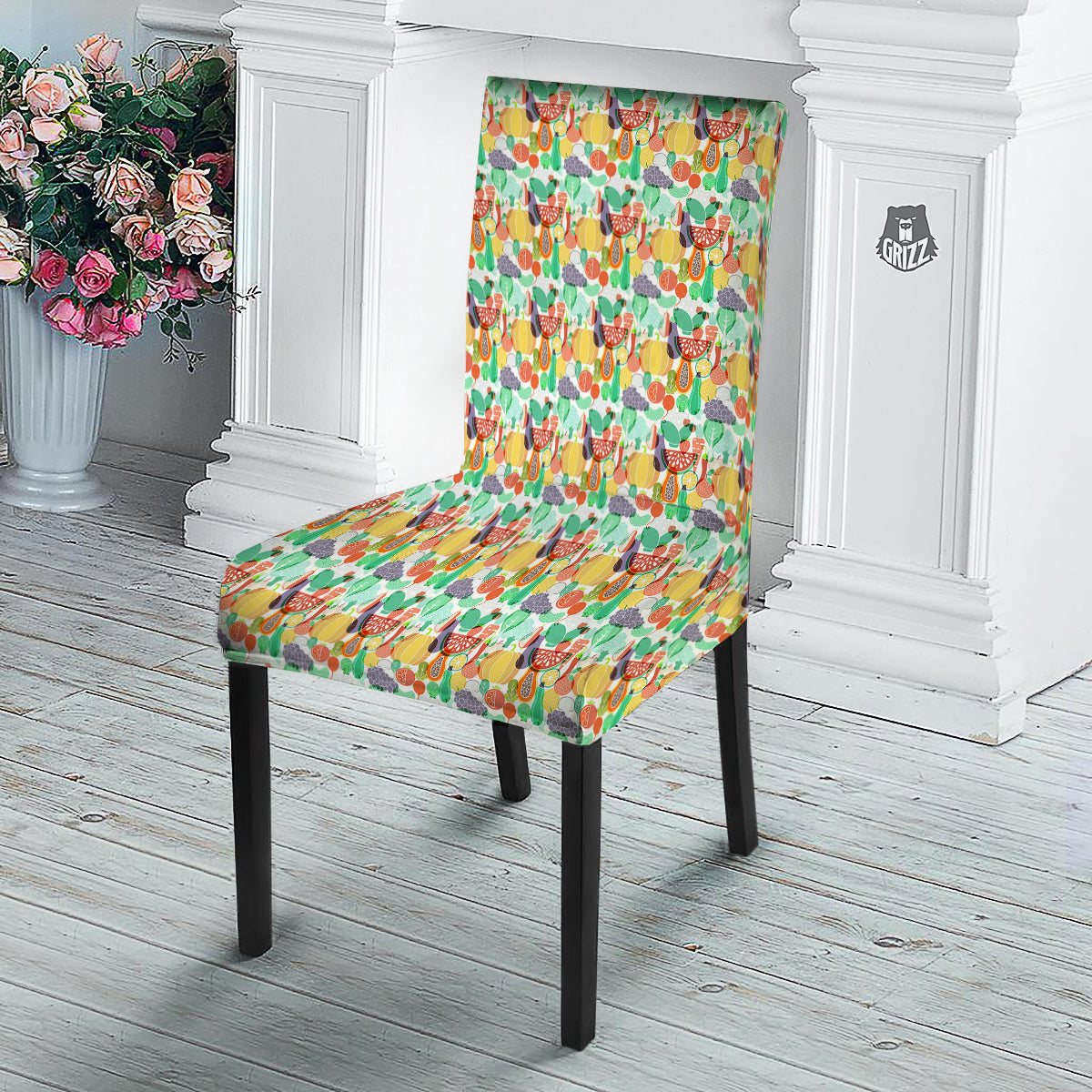 Vegetable Colorful Print Pattern Dining Chair Slipcover-grizzshop