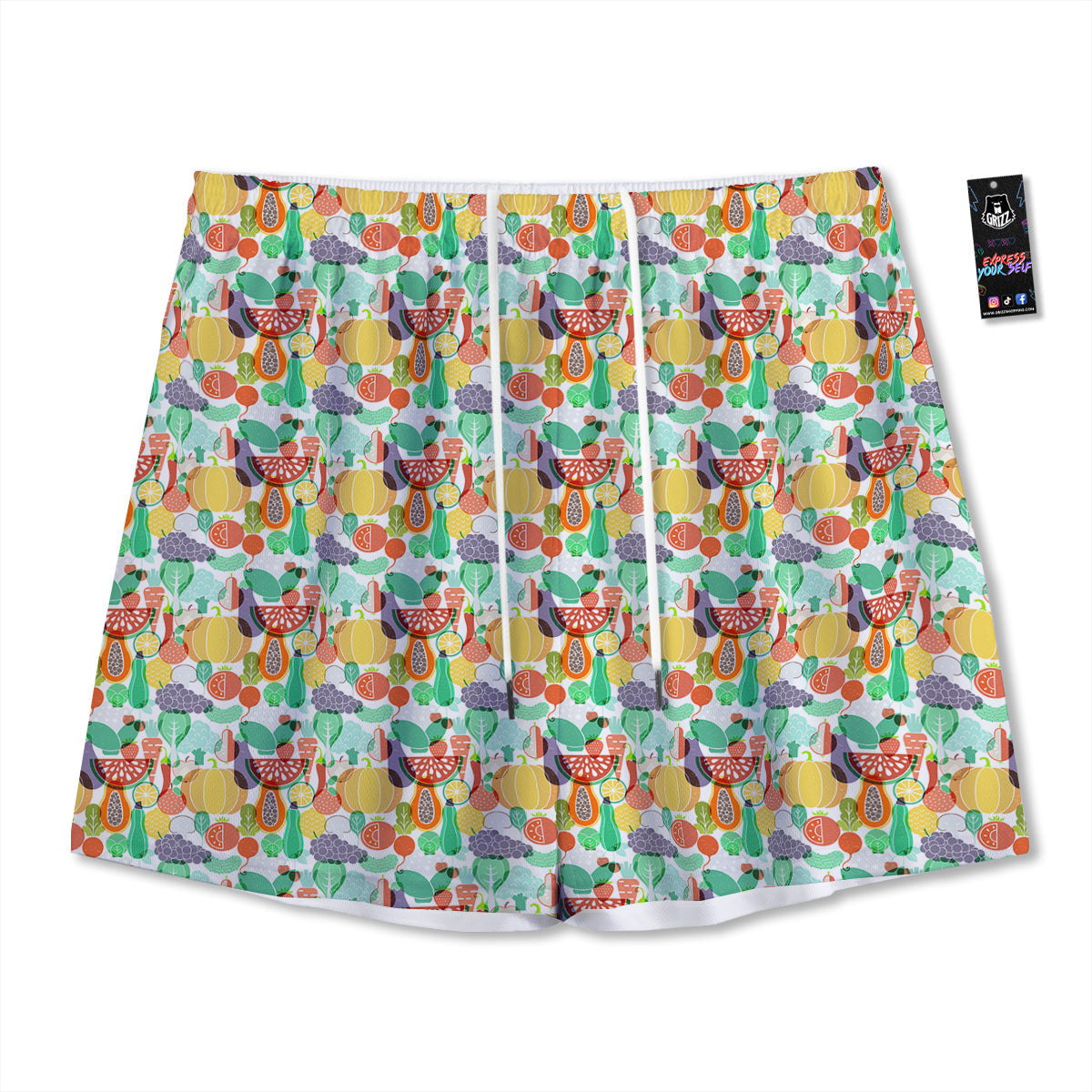 Vegetable Colorful Print Pattern Mesh Shorts-grizzshop