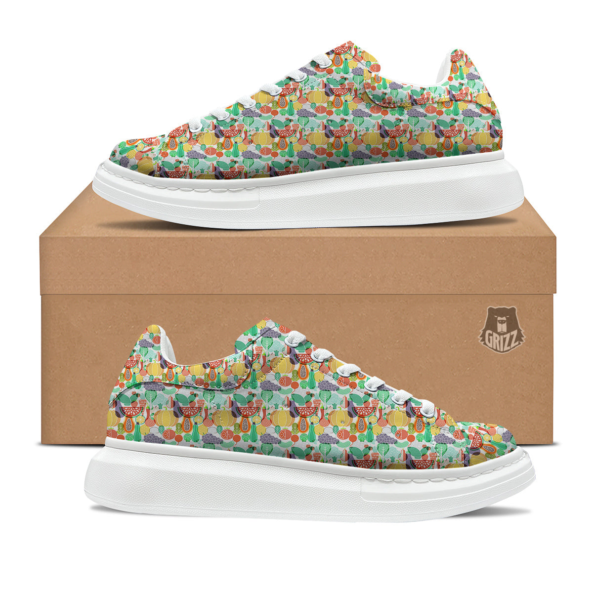 Vegetable Colorful Print Pattern Platform Shoes-grizzshop