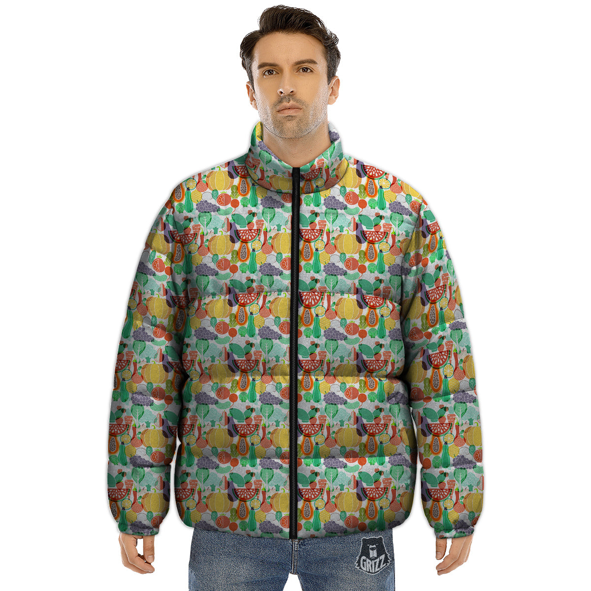 Vegetable Colorful Print Pattern Puffer Jacket-grizzshop