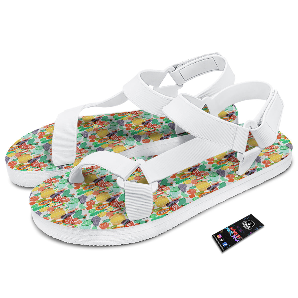 Vegetable Colorful Print Pattern White Open Toe Sandals-grizzshop