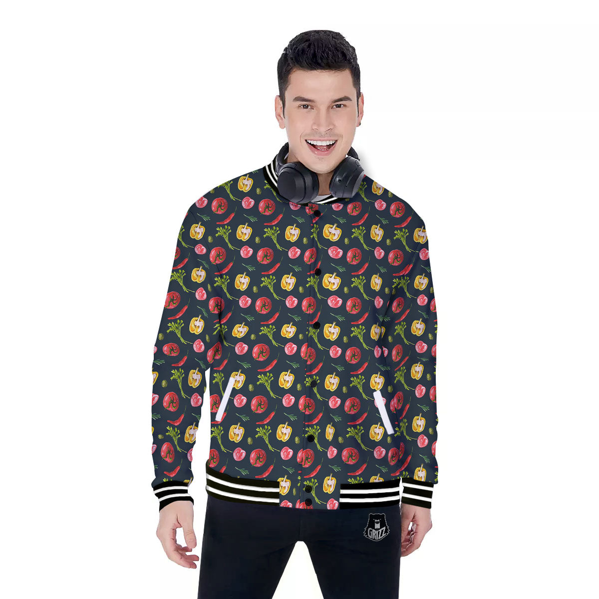 Vegetable Print Pattern Baseball Jacket-grizzshop