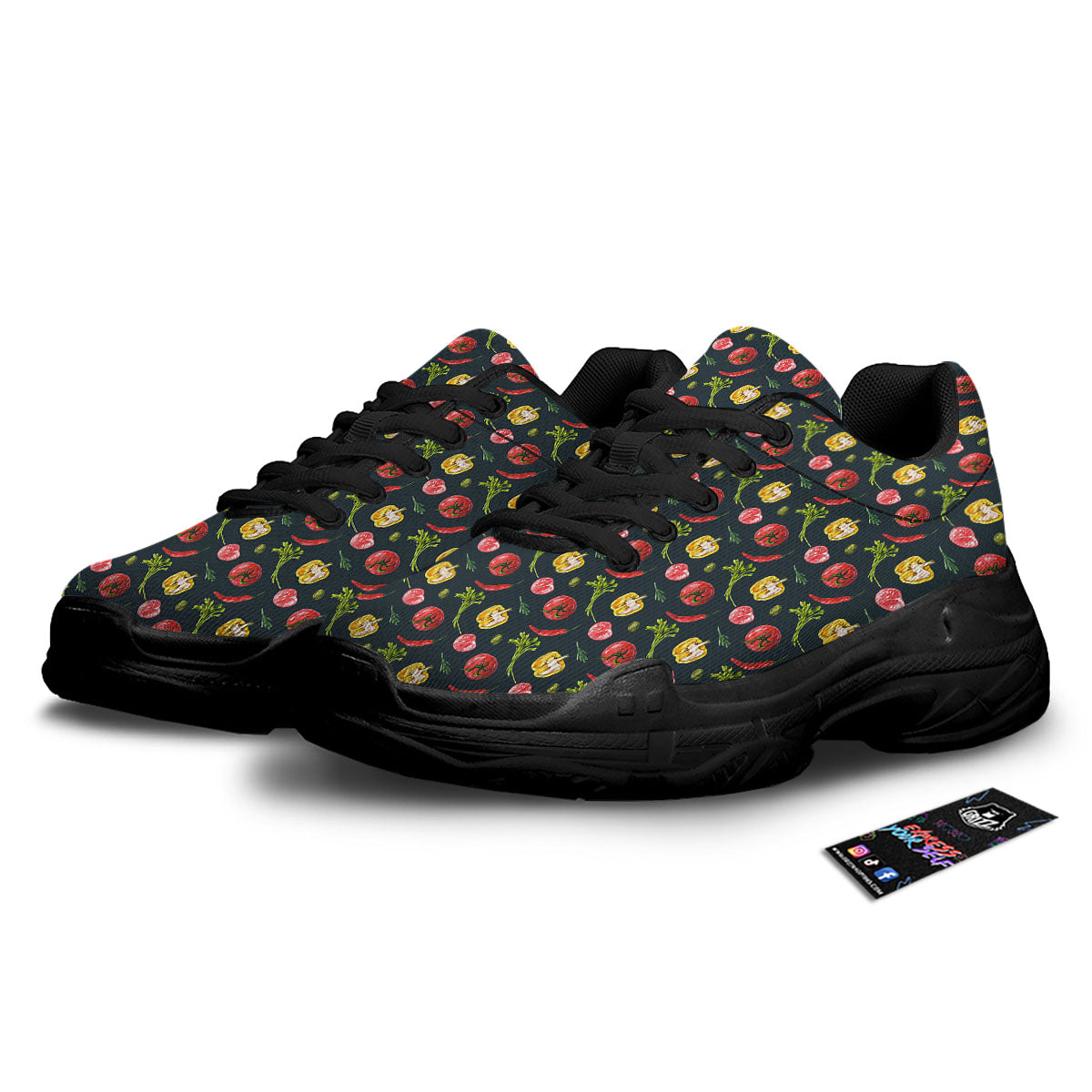 Vegetable Print Pattern Black Chunky Shoes-grizzshop