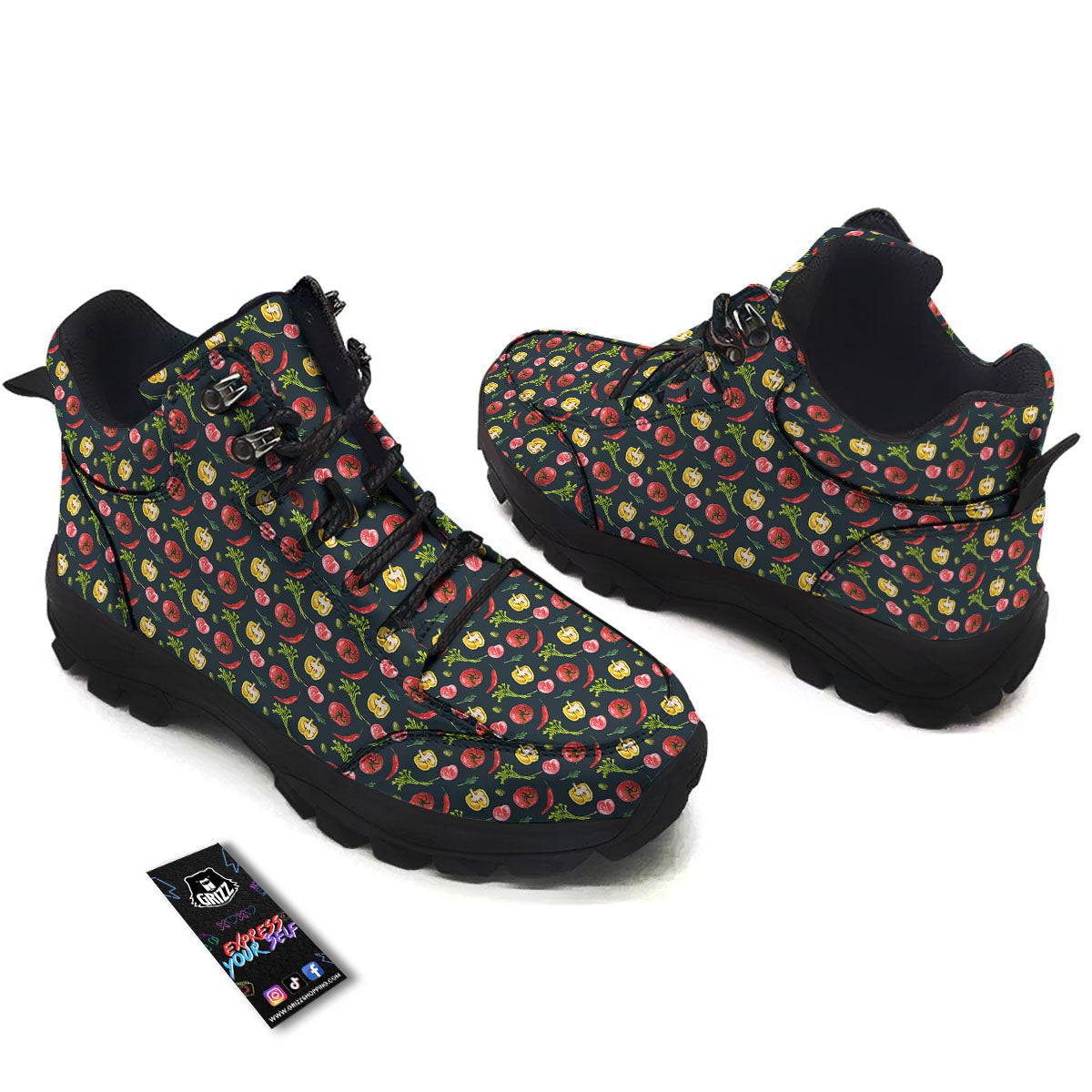 Vegetable Print Pattern Hiking Shoes-grizzshop