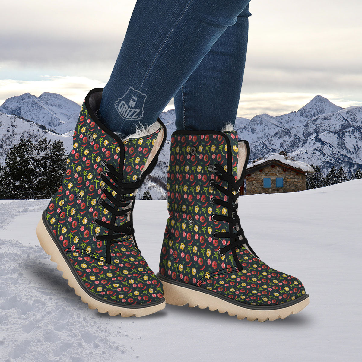 Vegetable Print Pattern Snow Boots-grizzshop