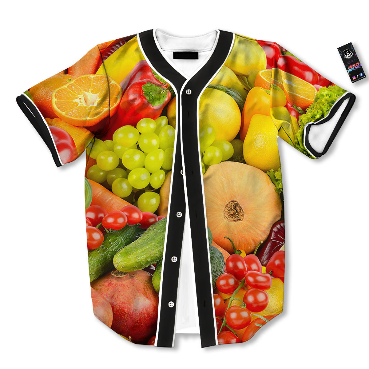 Vegetables And Fresh Fruits Print Baseball Jersey-grizzshop
