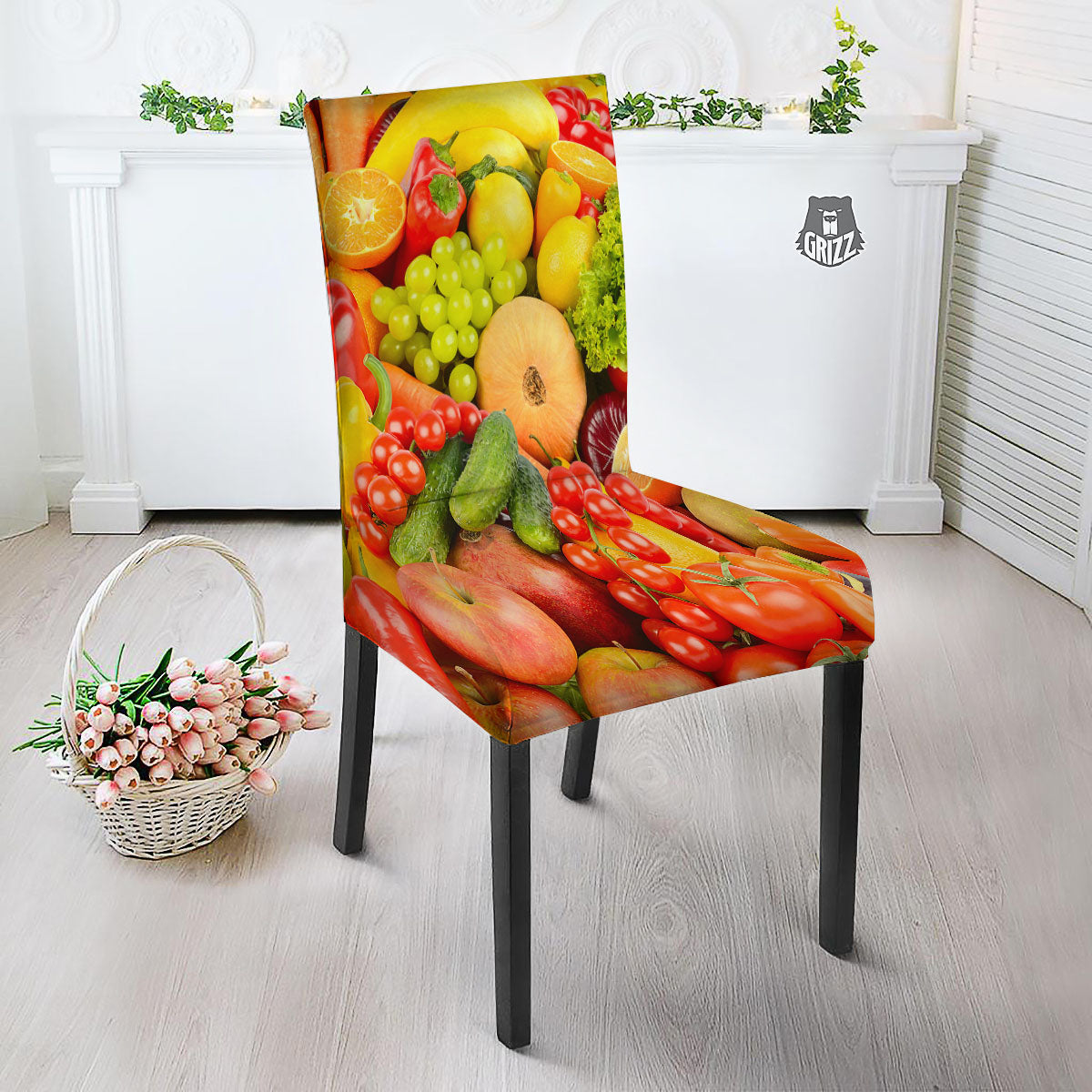 Vegetables And Fresh Fruits Print Dining Chair Slipcover-grizzshop