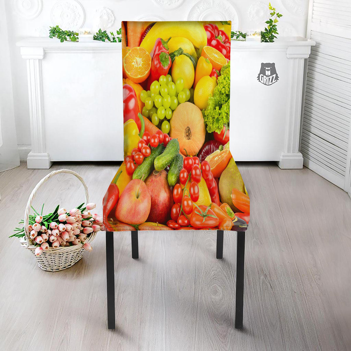 Vegetables And Fresh Fruits Print Dining Chair Slipcover-grizzshop