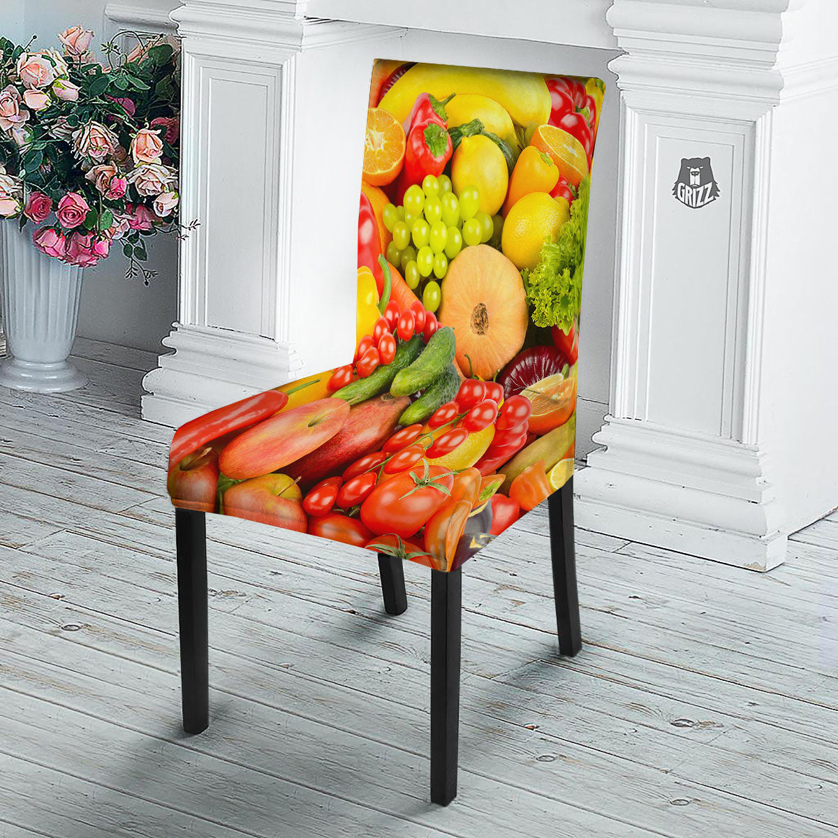 Vegetables And Fresh Fruits Print Dining Chair Slipcover-grizzshop