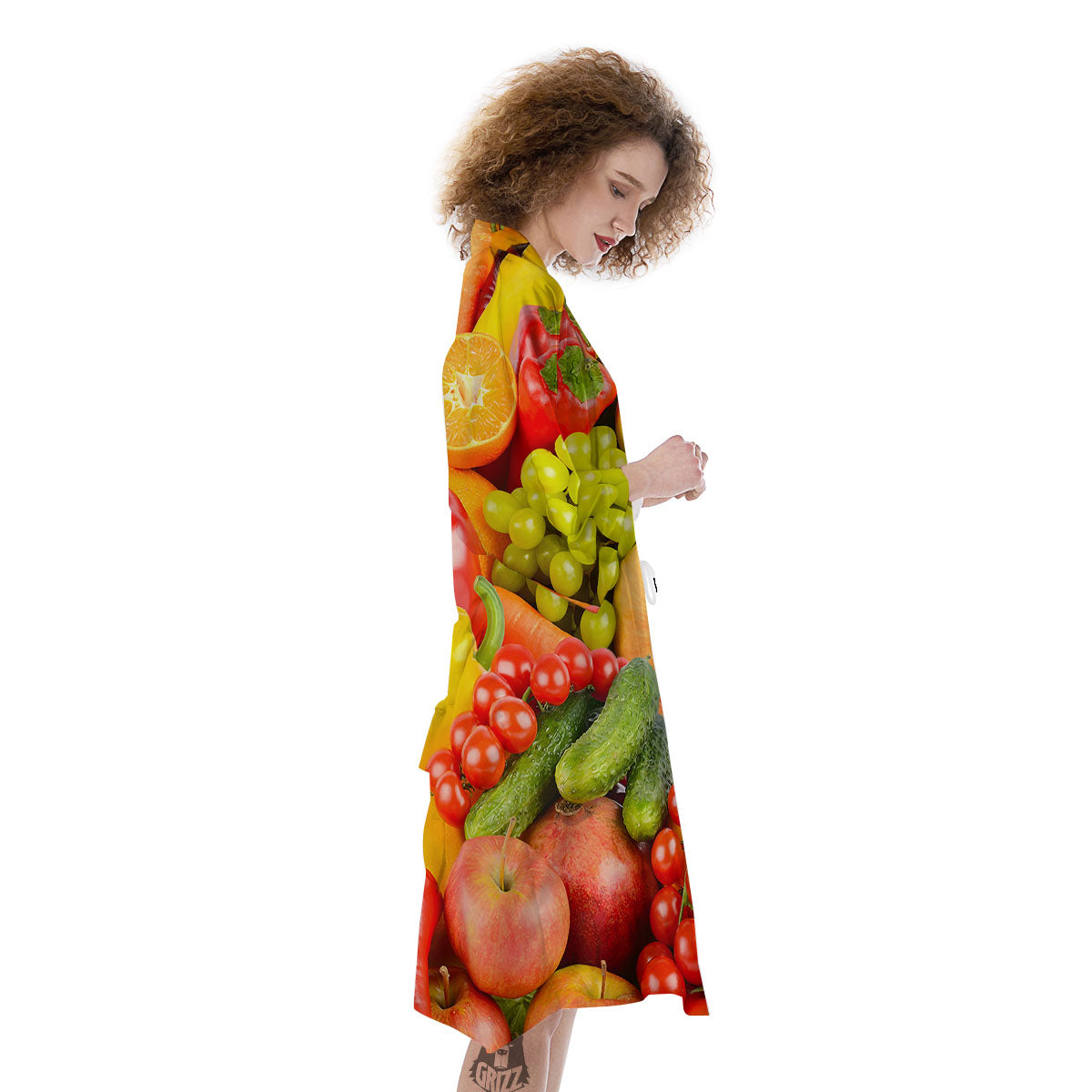 Vegetables And Fresh Fruits Print Kimono-grizzshop