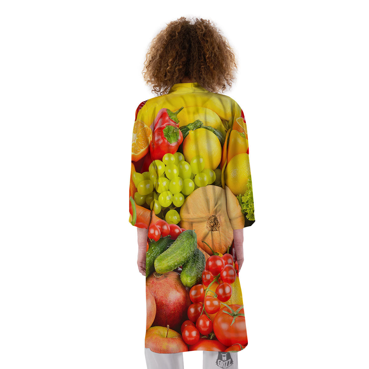 Vegetables And Fresh Fruits Print Kimono-grizzshop