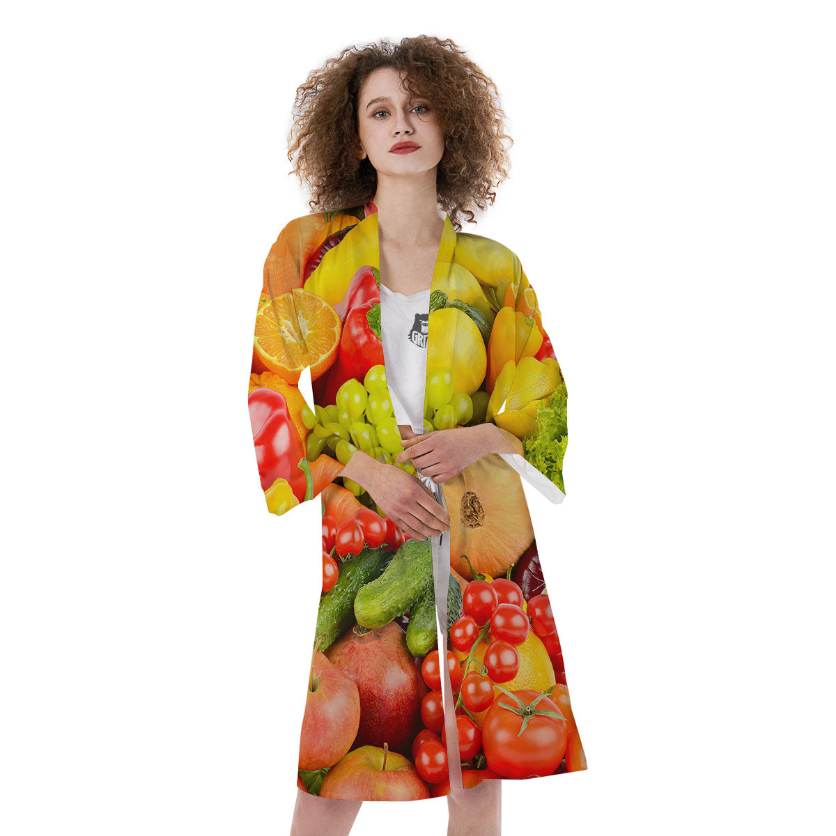 Vegetables And Fresh Fruits Print Kimono-grizzshop