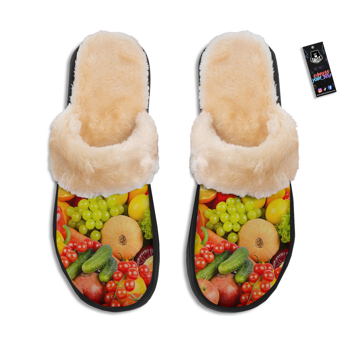 Vegetables And Fresh Fruits Print Slippers-grizzshop