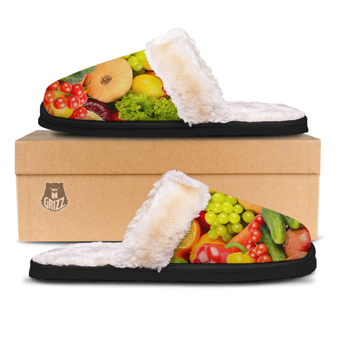 Vegetables And Fresh Fruits Print Slippers-grizzshop