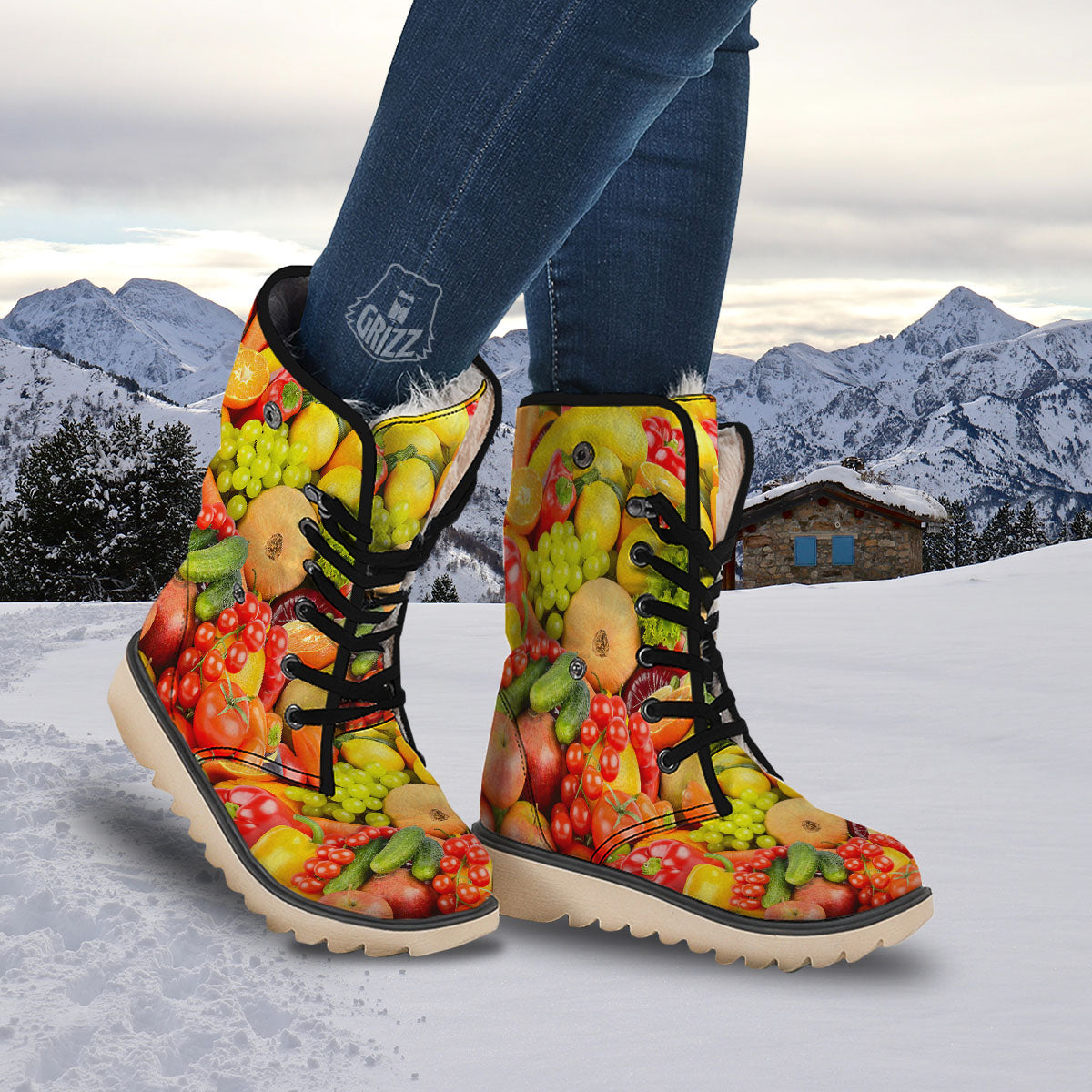 Vegetables And Fresh Fruits Print Snow Boots-grizzshop