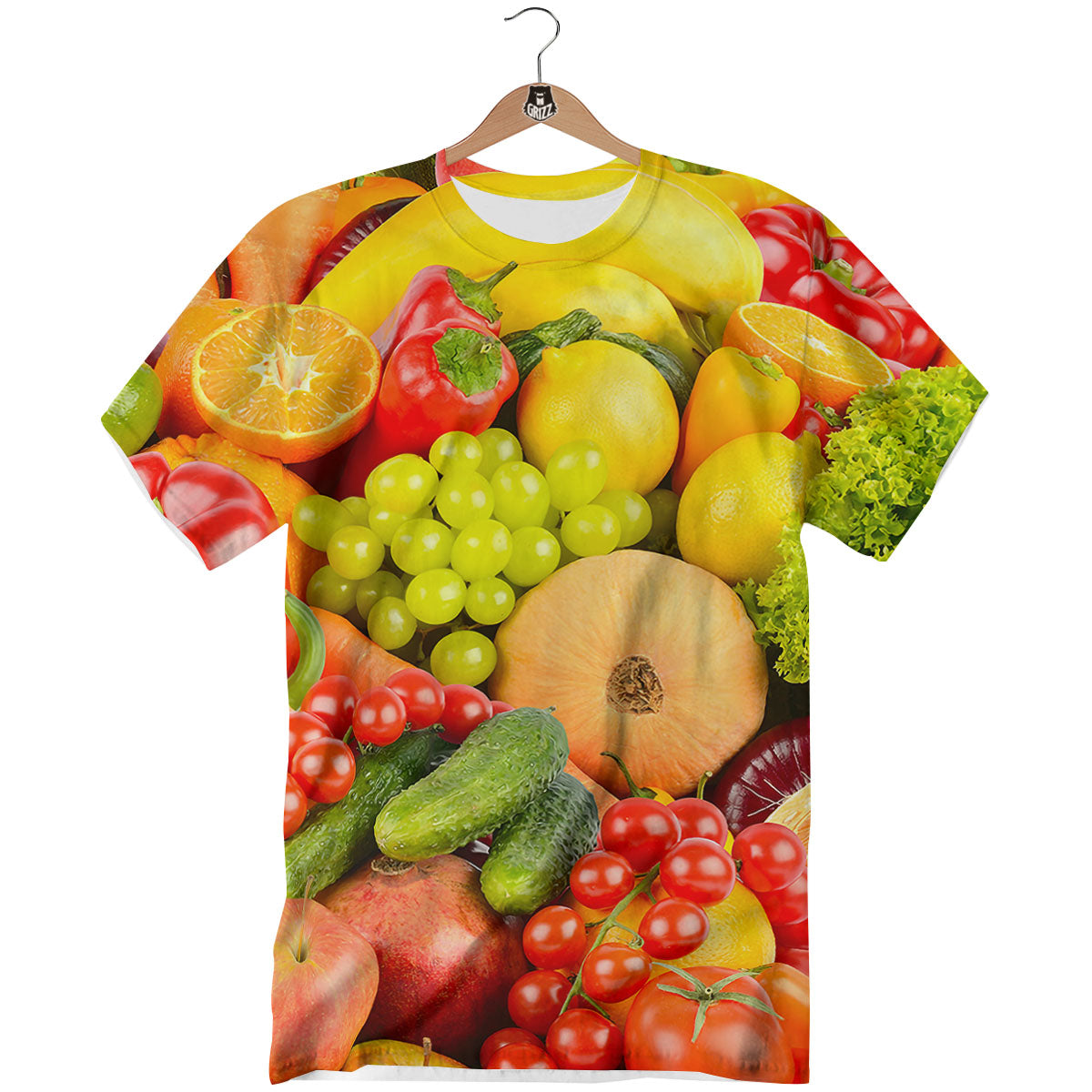 Vegetables And Fresh Fruits Print T-Shirt-grizzshop