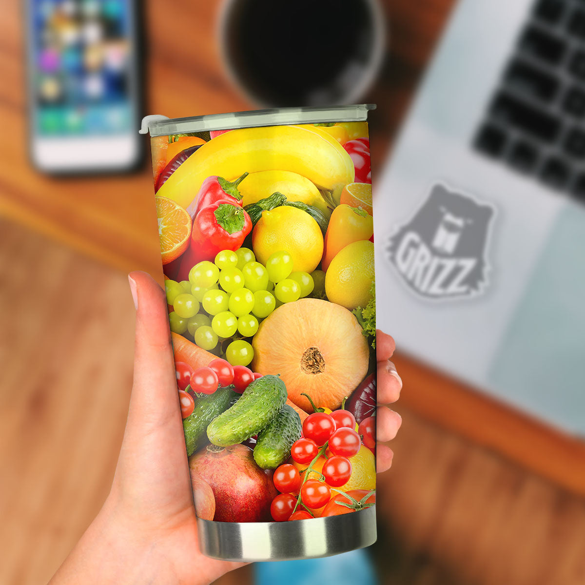 Vegetables And Fresh Fruits Print Tumbler-grizzshop