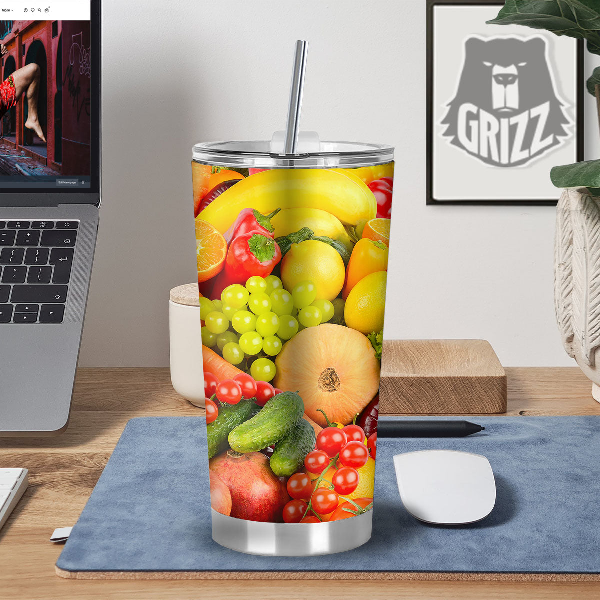 Vegetables And Fresh Fruits Print Tumbler-grizzshop