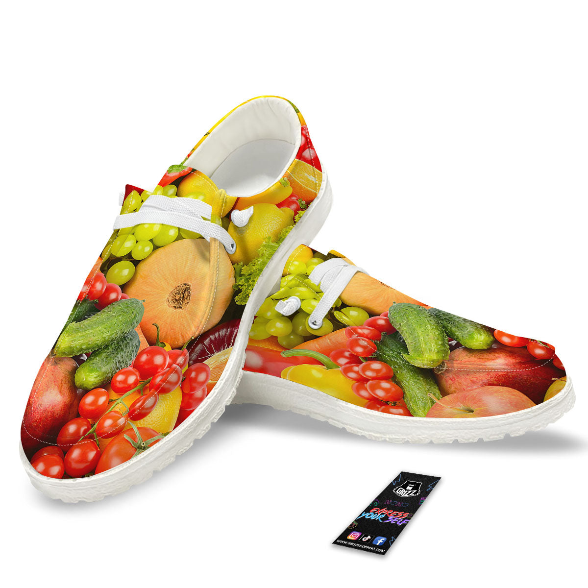 Vegetables And Fresh Fruits Print White Loafers-grizzshop