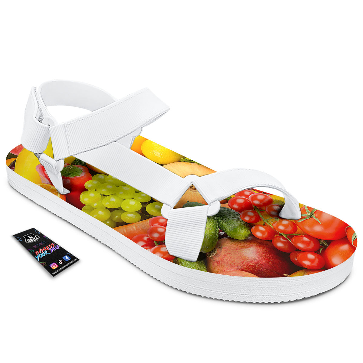 Vegetables And Fresh Fruits Print White Open Toe Sandals-grizzshop