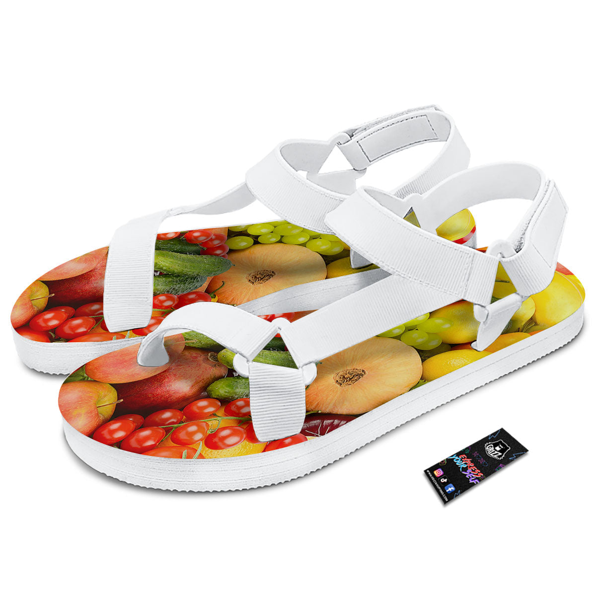 Vegetables And Fresh Fruits Print White Open Toe Sandals-grizzshop
