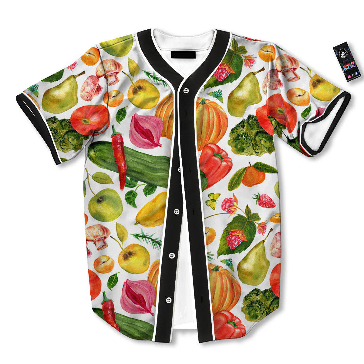 Vegetables And Vegan Fruits Print Pattern Baseball Jersey-grizzshop