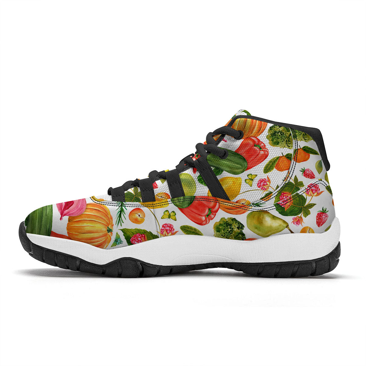Vegetables And Vegan Fruits Print Pattern Black Bball Shoes-grizzshop