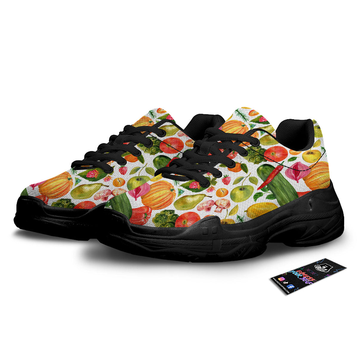 Vegetables And Vegan Fruits Print Pattern Black Chunky Shoes-grizzshop