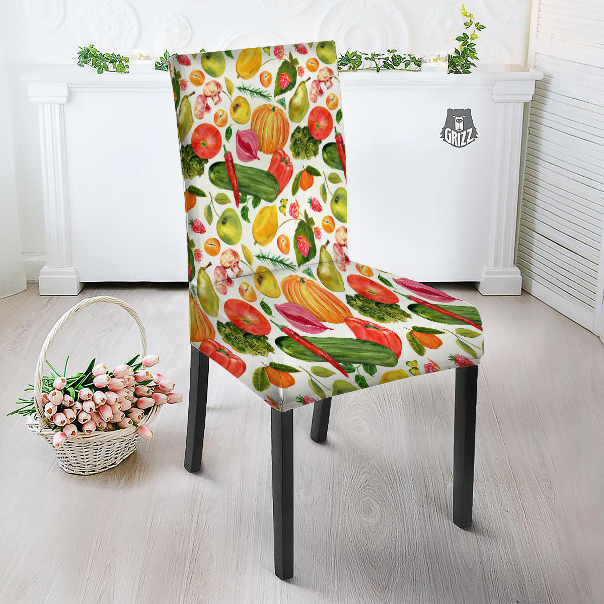 Vegetables And Vegan Fruits Print Pattern Dining Chair Slipcover-grizzshop