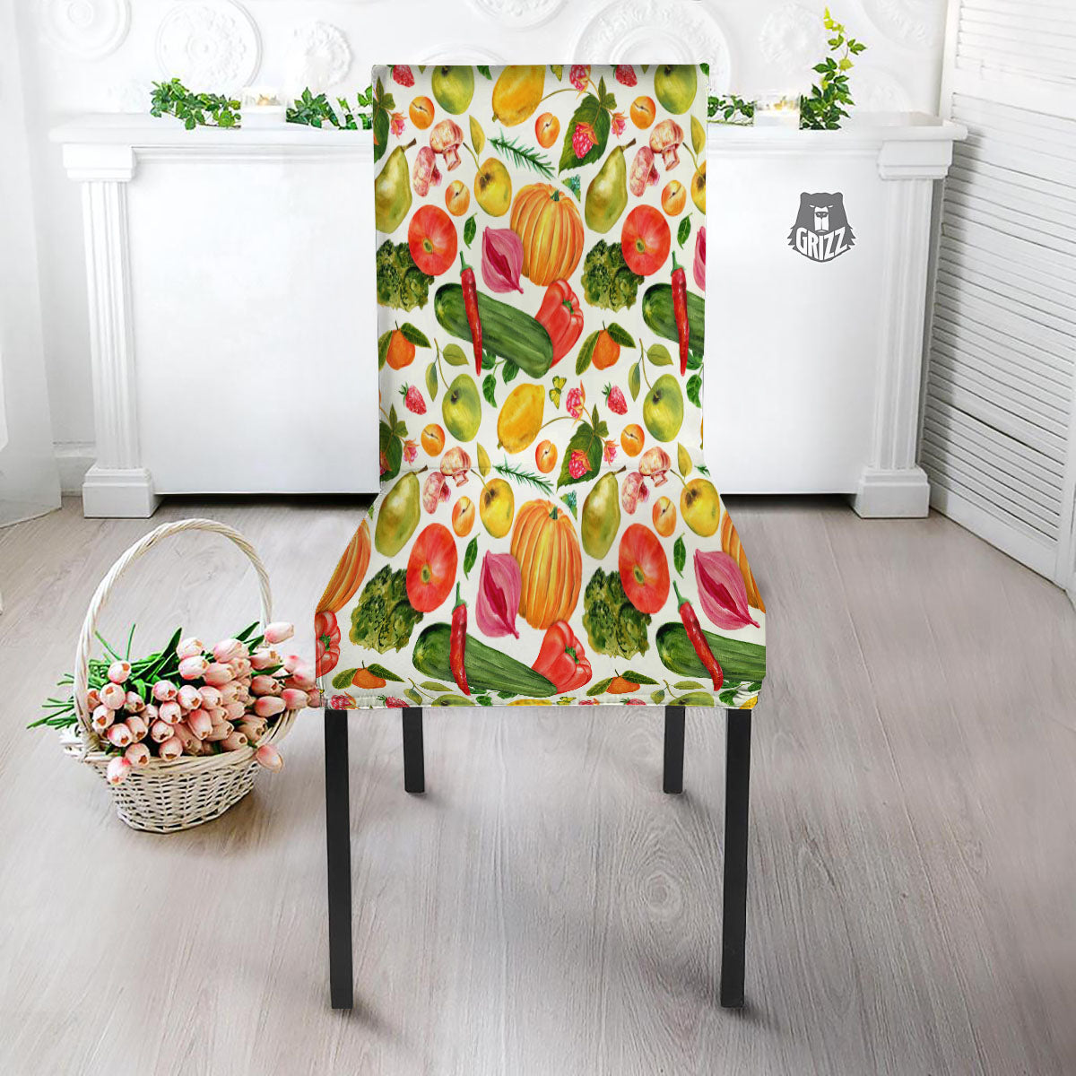 Vegetables And Vegan Fruits Print Pattern Dining Chair Slipcover-grizzshop