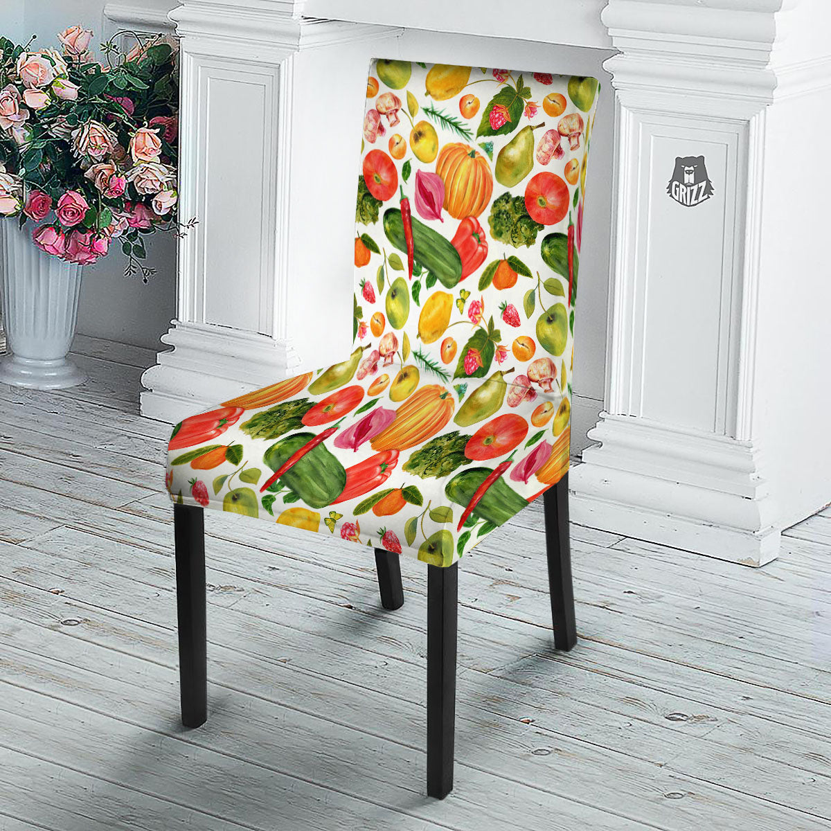 Vegetables And Vegan Fruits Print Pattern Dining Chair Slipcover-grizzshop