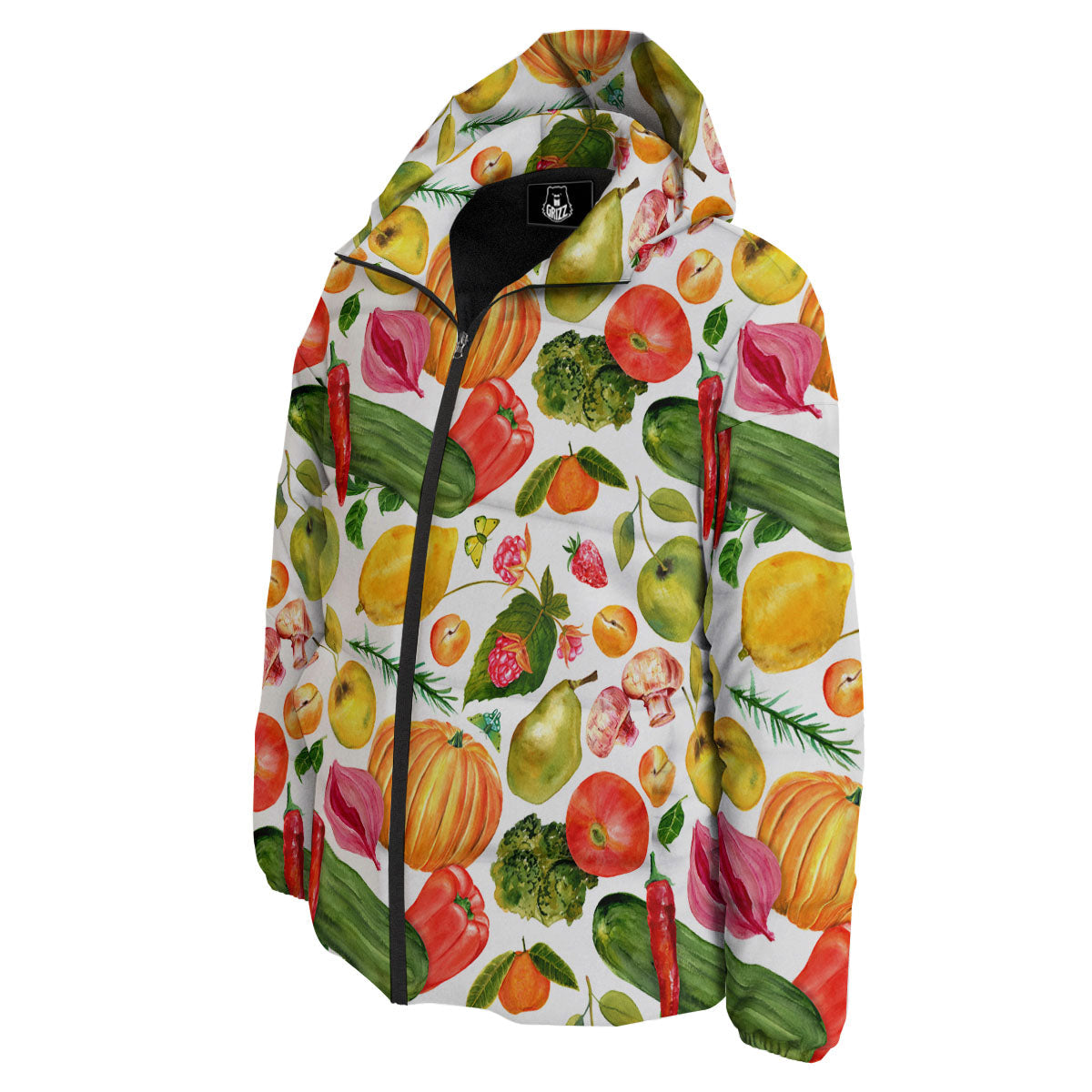 Vegetables And Vegan Fruits Print Pattern Down Jacket-grizzshop