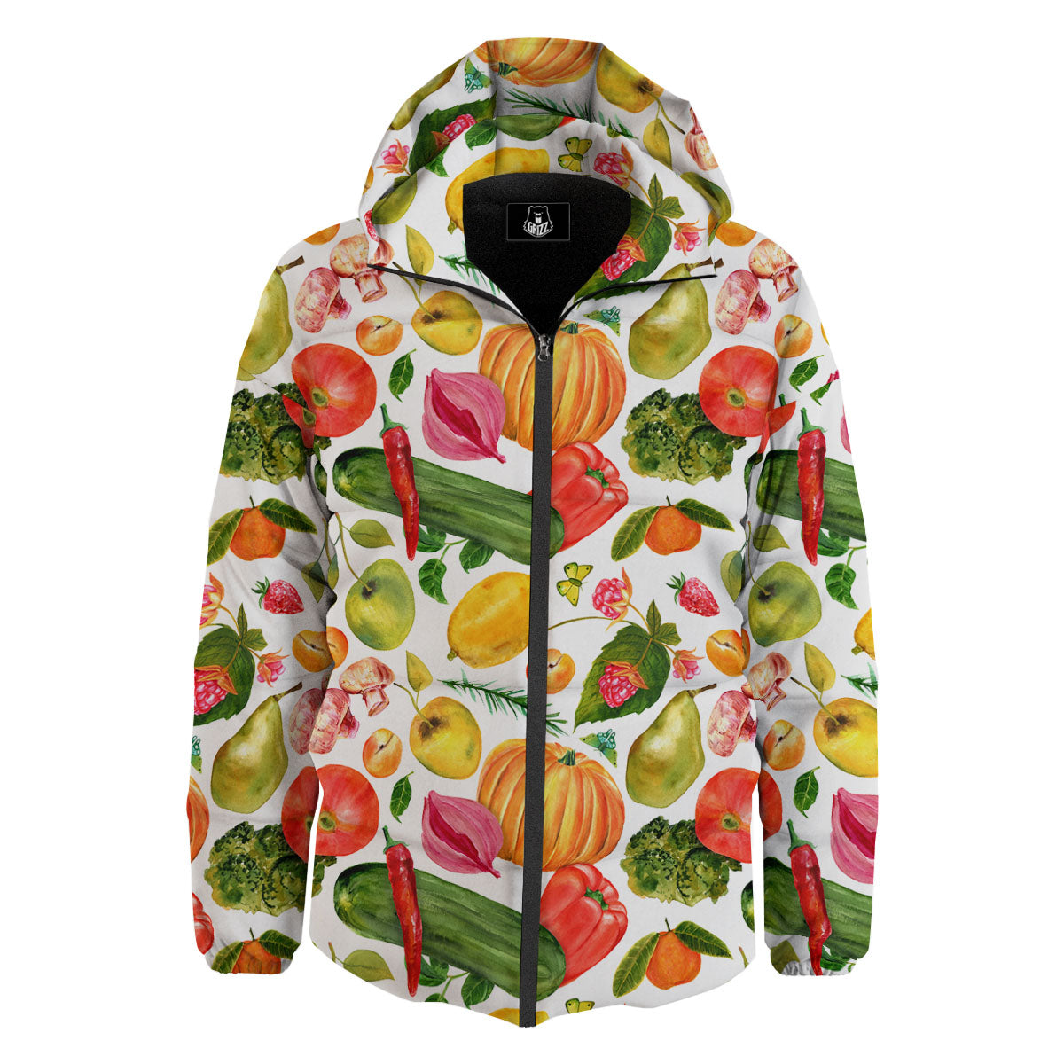 Vegetables And Vegan Fruits Print Pattern Down Jacket-grizzshop