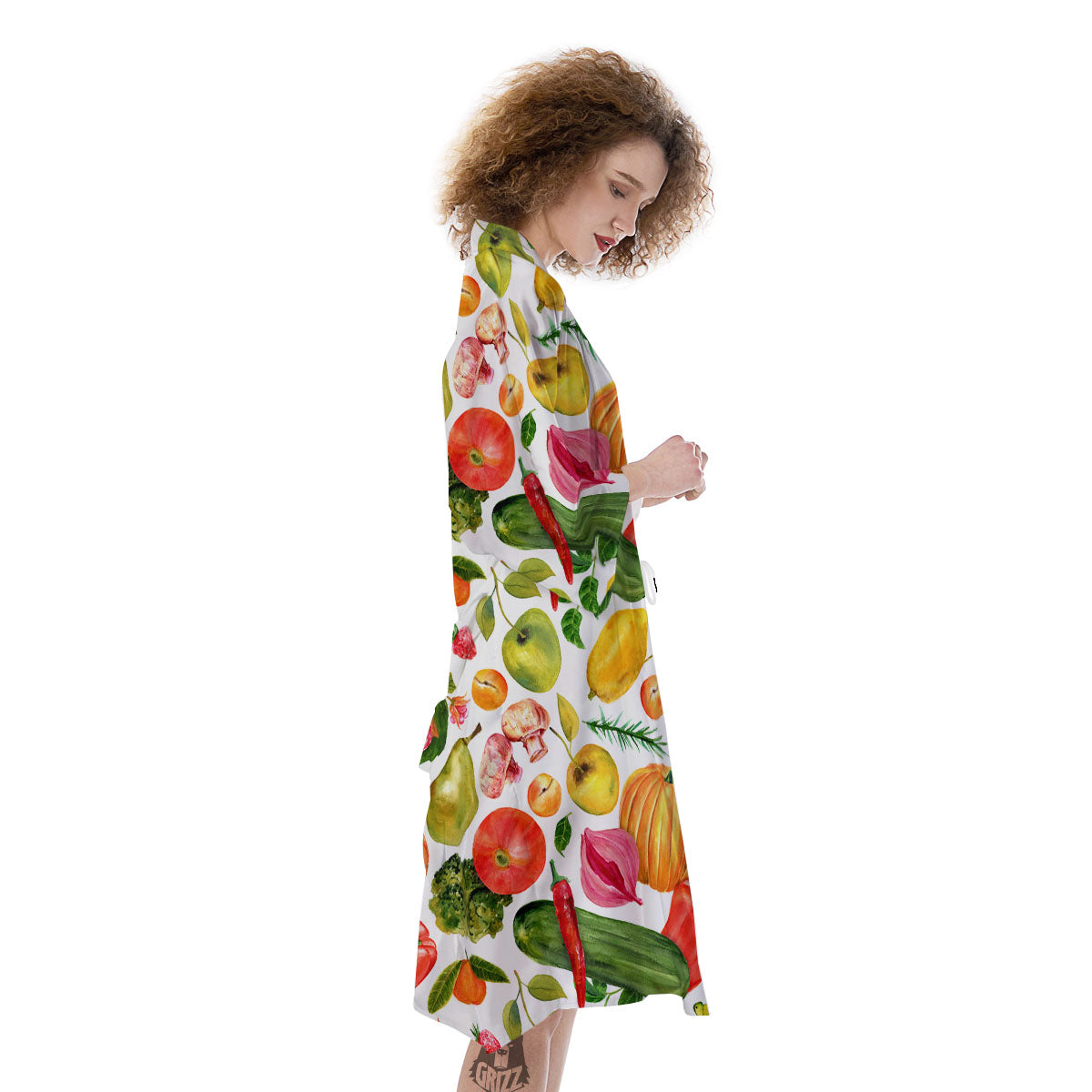 Vegetables And Vegan Fruits Print Pattern Kimono-grizzshop