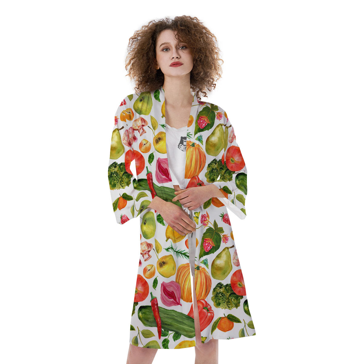 Vegetables And Vegan Fruits Print Pattern Kimono-grizzshop