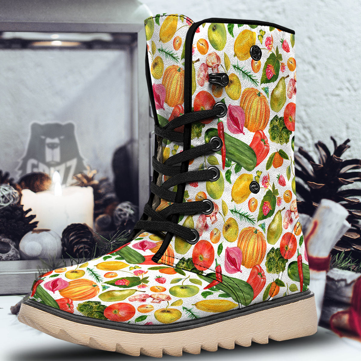 Vegetables And Vegan Fruits Print Pattern Snow Boots-grizzshop