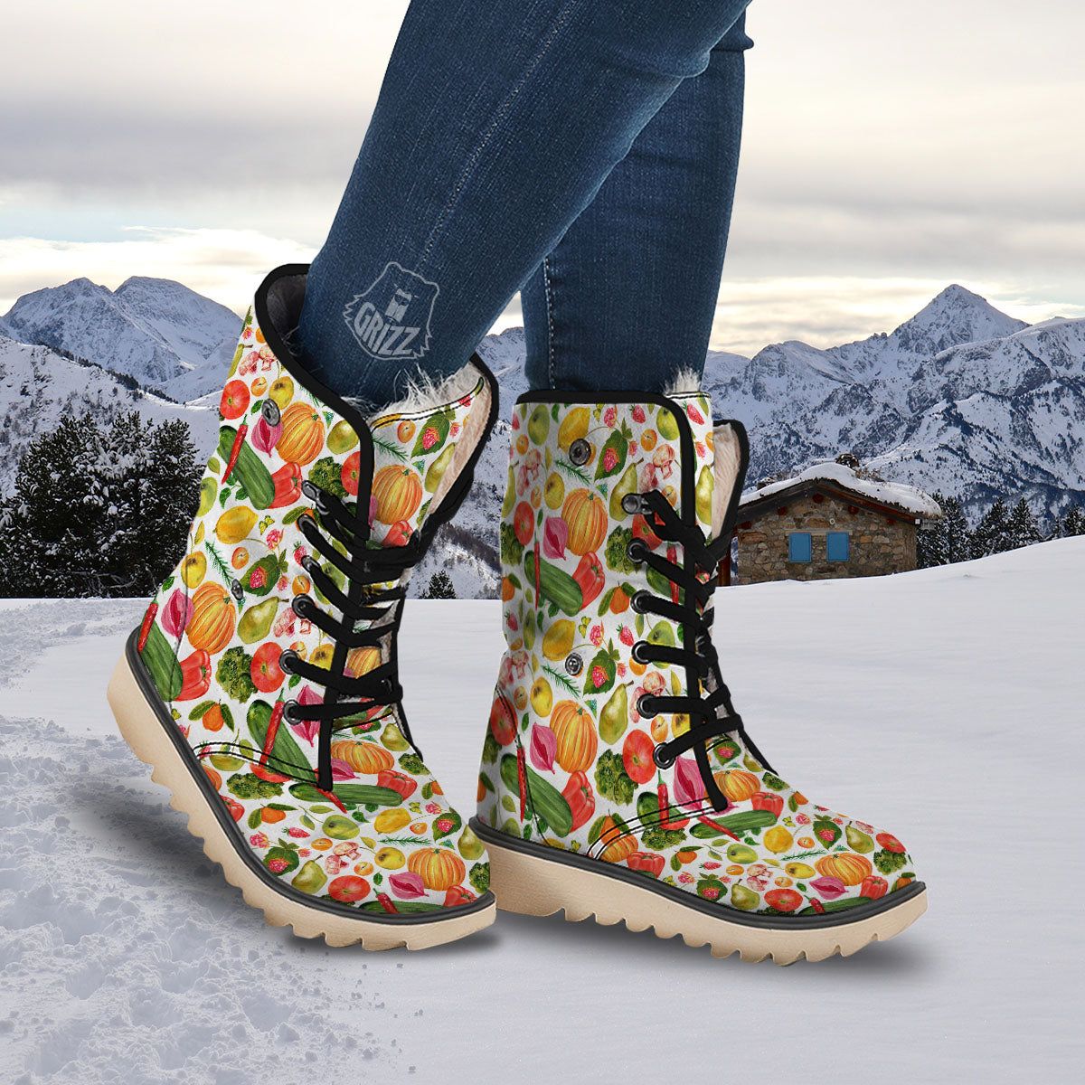 Vegetables And Vegan Fruits Print Pattern Snow Boots-grizzshop