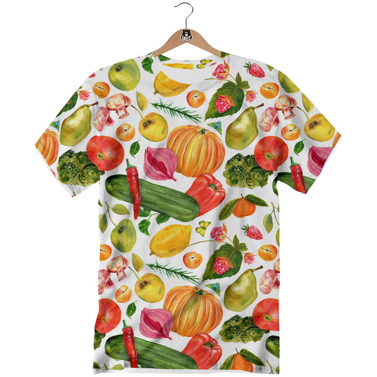 Vegetables And Vegan Fruits Print Pattern T-Shirt-grizzshop