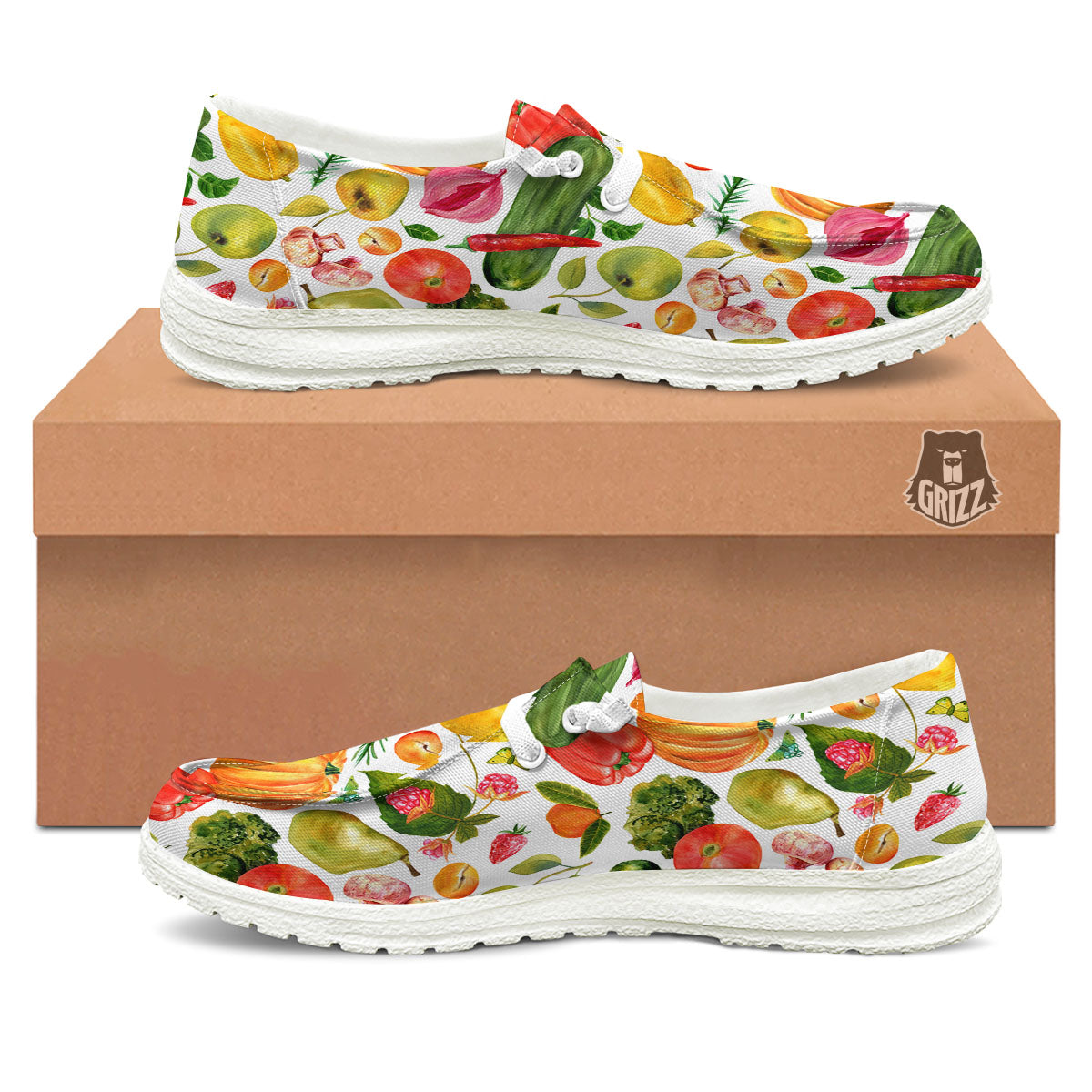 Vegetables And Vegan Fruits Print Pattern White Loafers-grizzshop