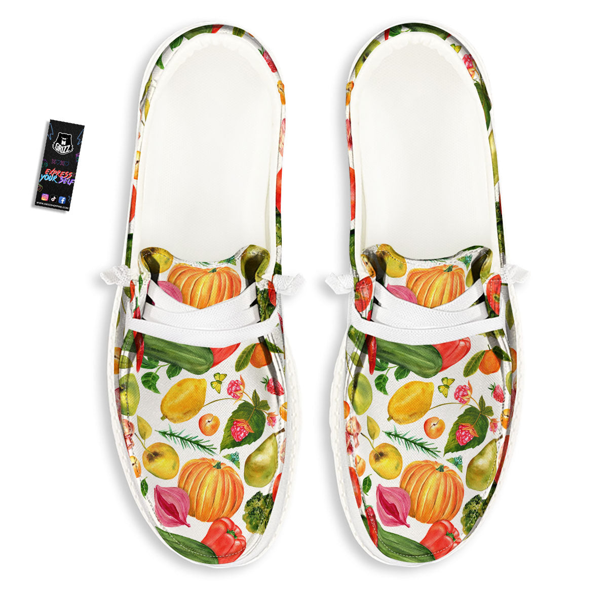 Vegetables And Vegan Fruits Print Pattern White Loafers-grizzshop