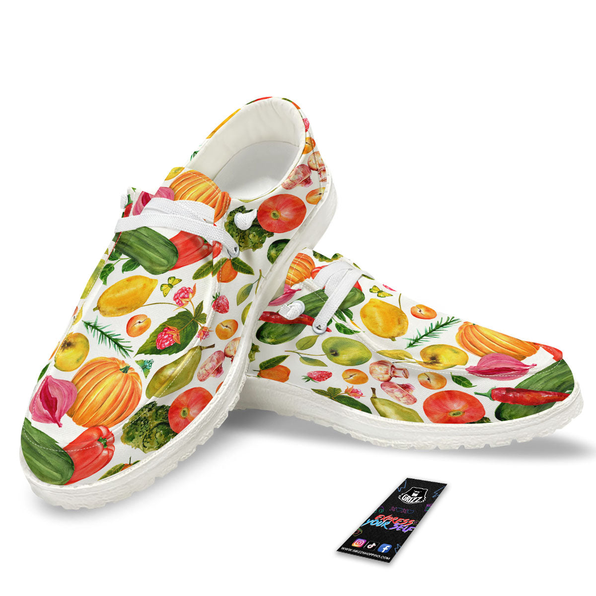 Vegetables And Vegan Fruits Print Pattern White Loafers-grizzshop